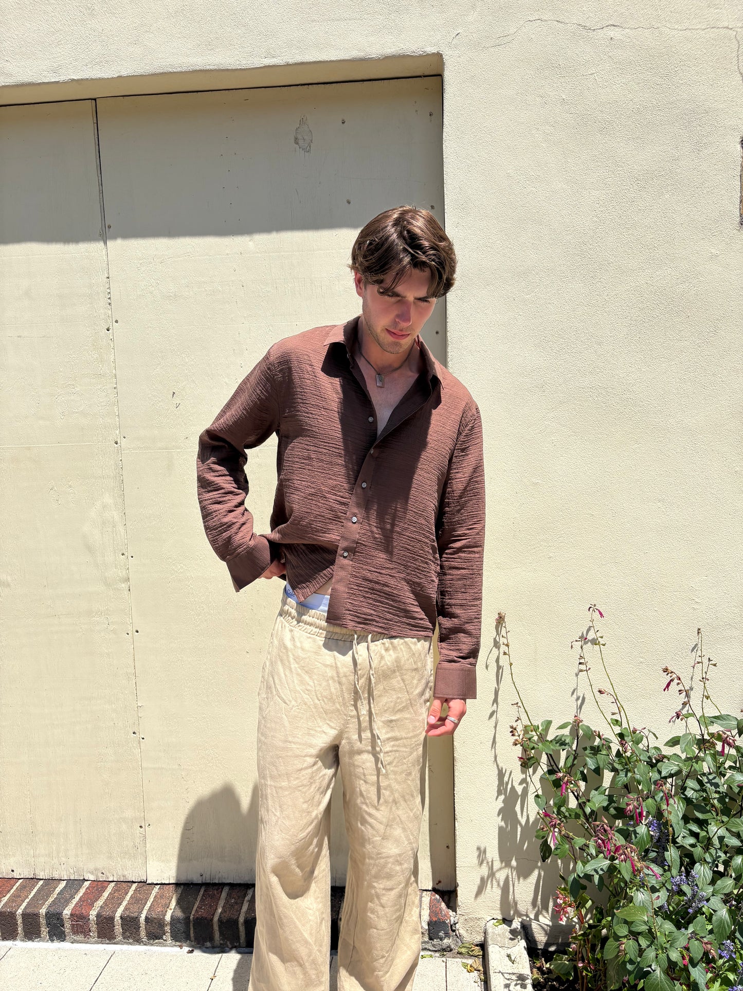 parchment dress shirt oak brown